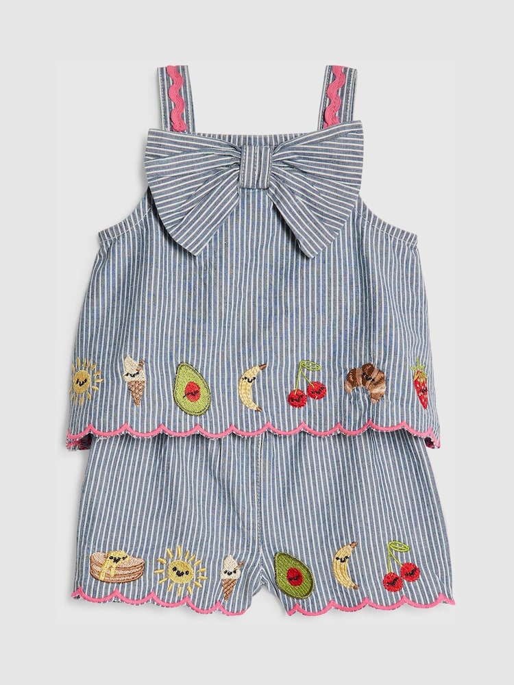 River Island Blue Stripe Fruits Abbie Rosie Cami Top &amp; Shorts Set