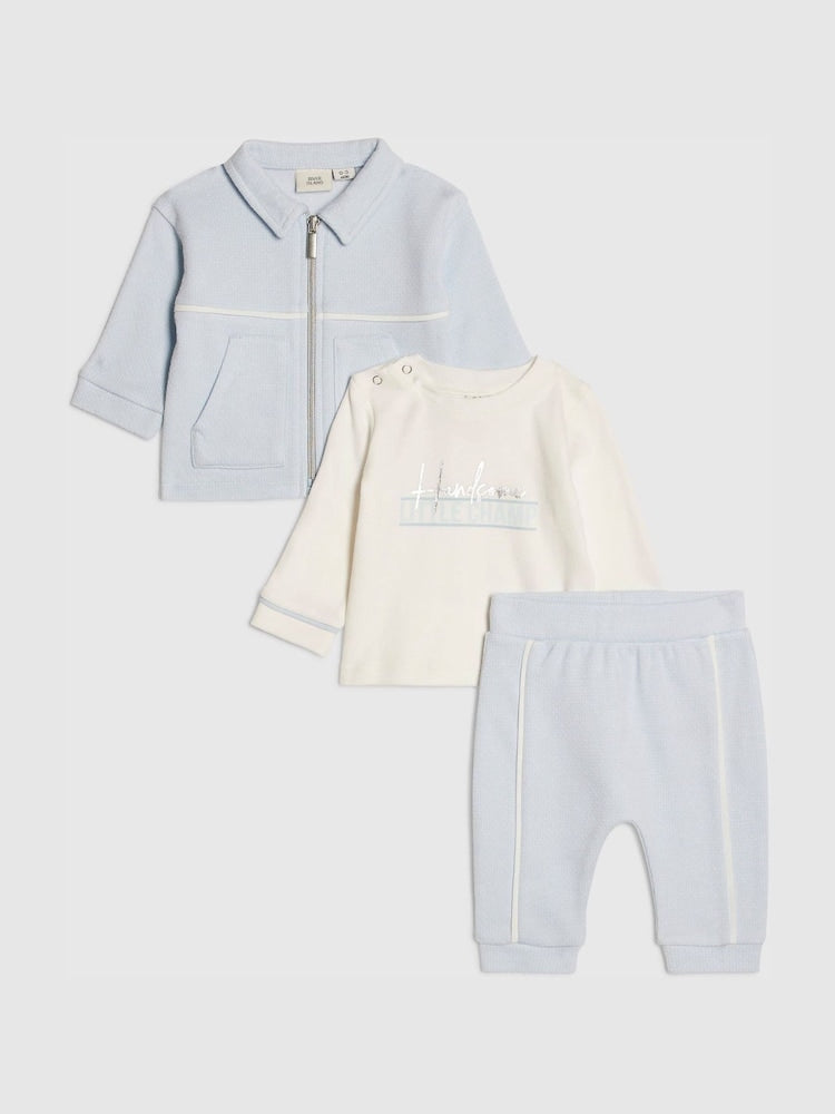 River Island Blue Jacquard Shacket &amp; Joggers Set 3 Piece