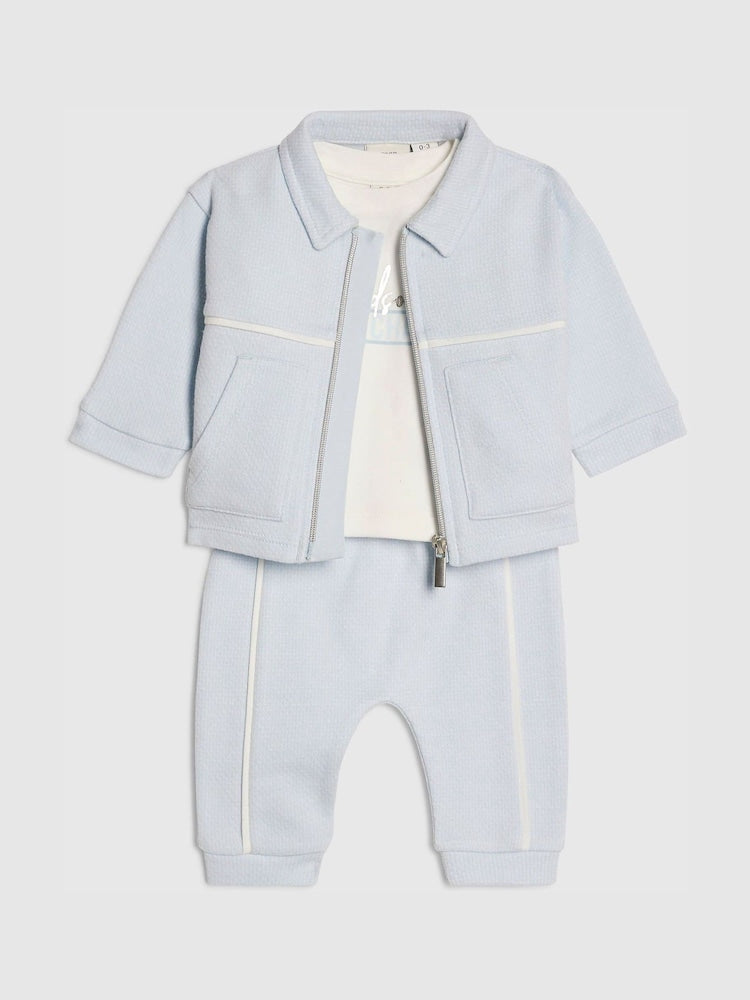 River Island Blue Jacquard Shacket &amp; Joggers Set 3 Piece