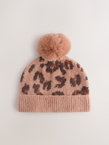 Animal Print Pom Beanie Hat (3mths-16yrs) - Animal Print / 11 - 13 Years (146 - 158cm)