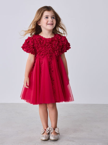 Baker by Ted Baker Red 3D Textured Floral Mesh Godet Dress