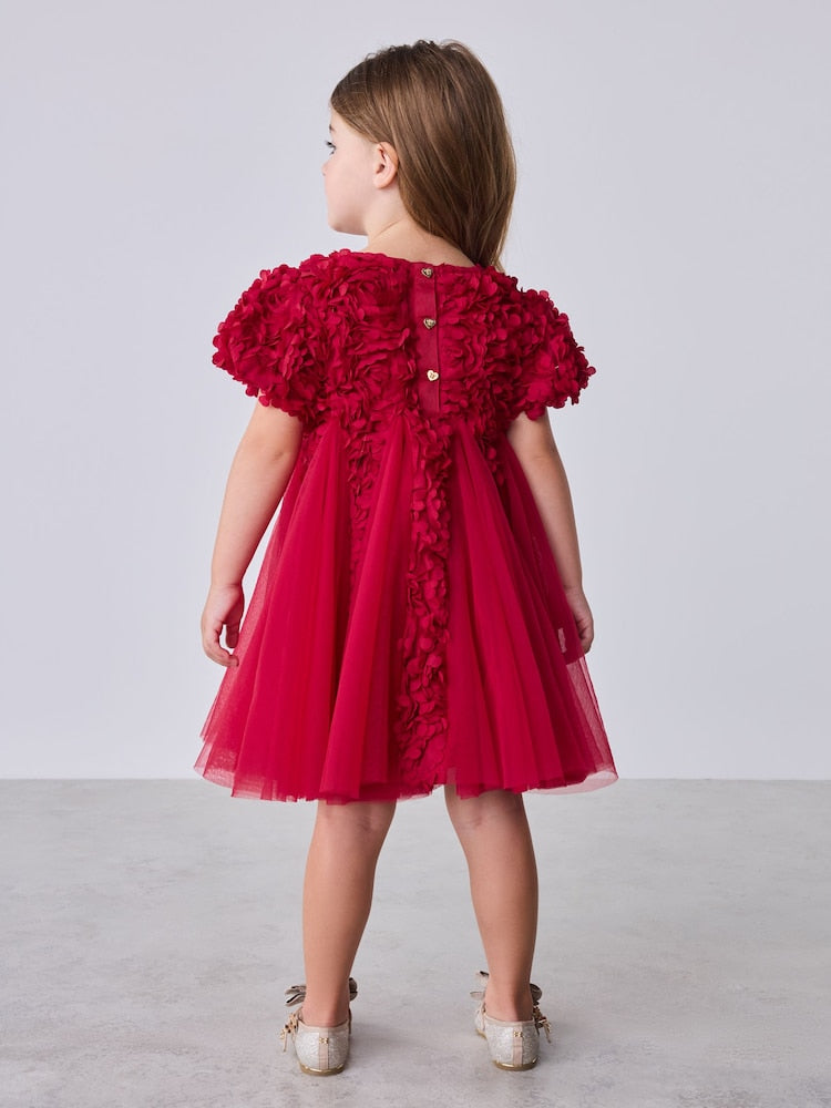 Baker by Ted Baker Red 3D Textured Floral Mesh Godet Dress