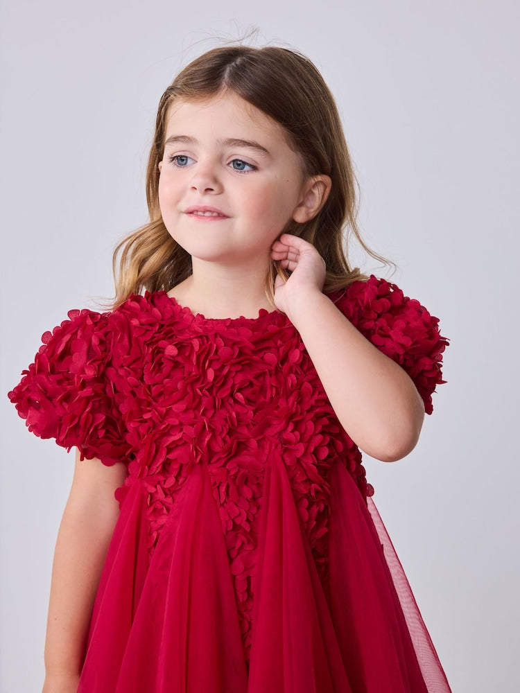 Baker by Ted Baker Red 3D Textured Floral Mesh Godet Dress