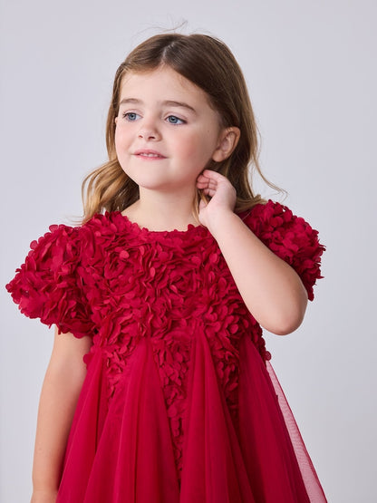 Baker by Ted Baker Red 3D Textured Floral Mesh Godet Dress
