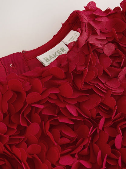 Baker by Ted Baker Red 3D Textured Floral Mesh Godet Dress