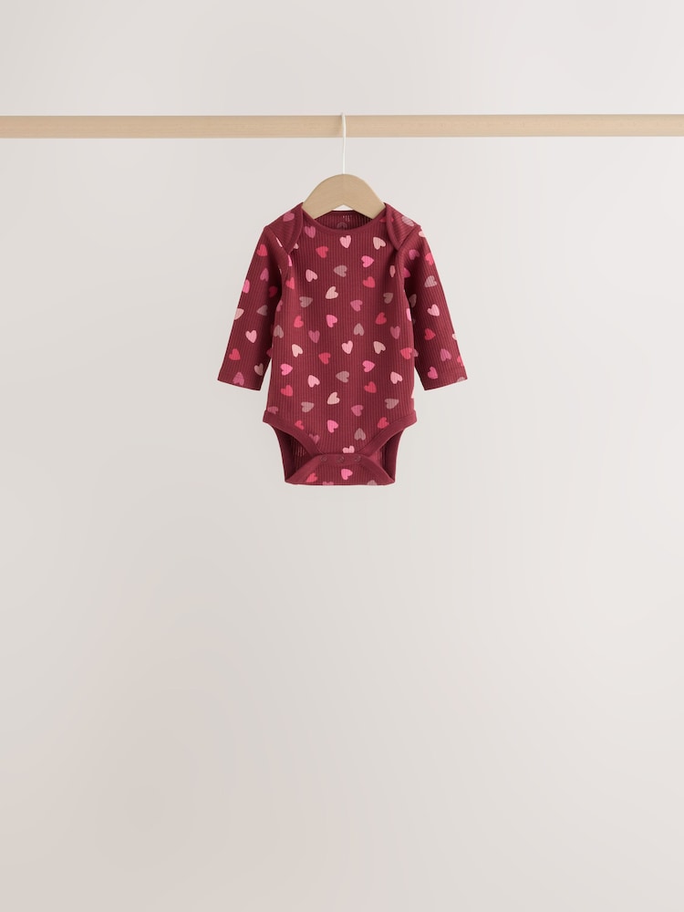 Red/Pink Bow Long Sleeve Baby Bodysuits 5 Pack
