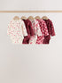 Red/Pink Bow Long Sleeve Baby Bodysuits 5 Pack