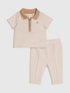 River Island Brown Jacquard Polo & Joggers Set