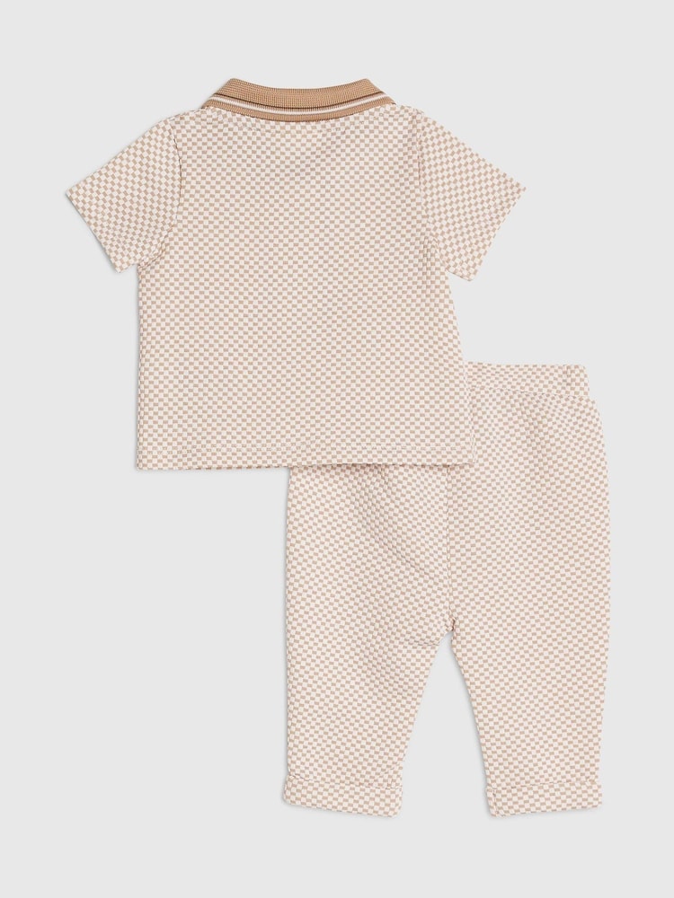 River Island Brown Jacquard Polo &amp; Joggers Set