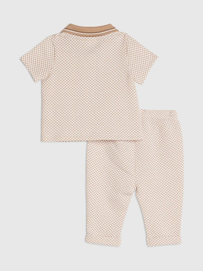 River Island Brown Jacquard Polo &amp; Joggers Set