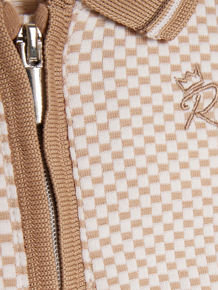 River Island Brown Jacquard Polo &amp; Joggers Set
