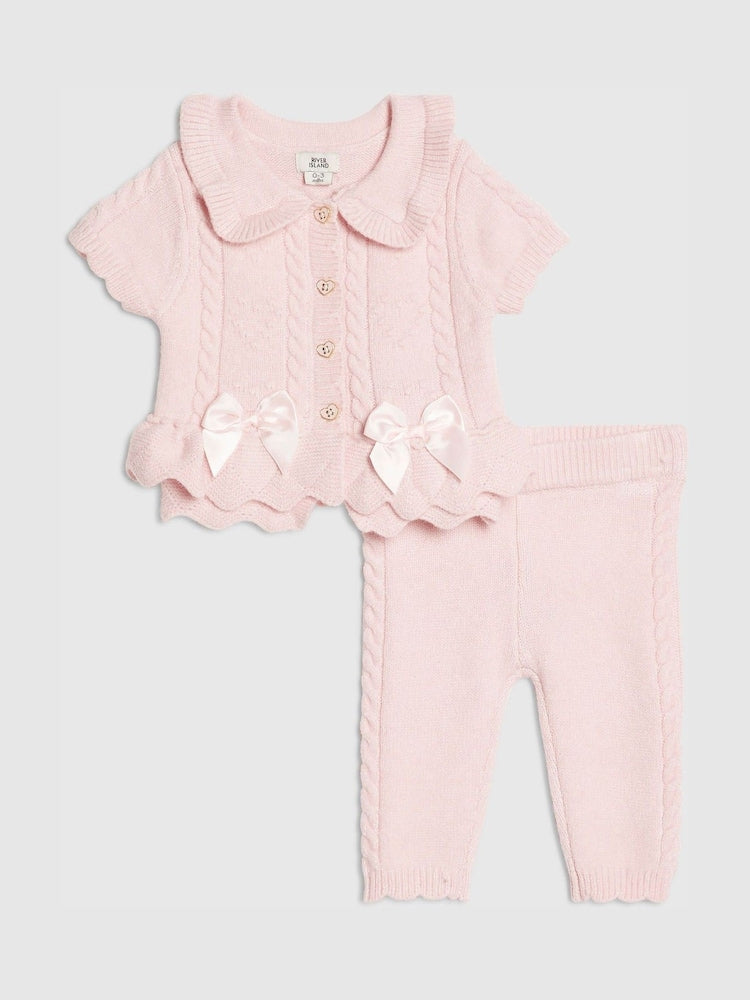 River Island Pink Peplum Cardigan &amp; Leggings Set