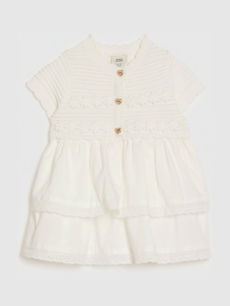 River Island White Knitted Broidery Dress