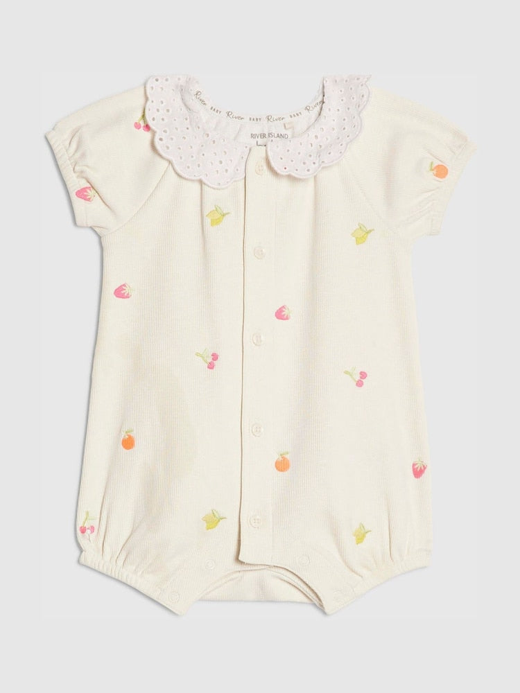 River Island Cream Strawberry Print Collared Romper