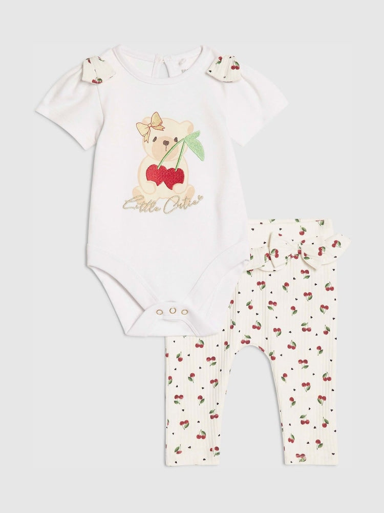 River Island White Cutie Cherry Bodysuit &amp; Leggings Set