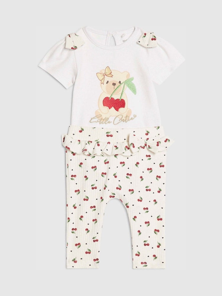 River Island White Cutie Cherry Bodysuit &amp; Leggings Set