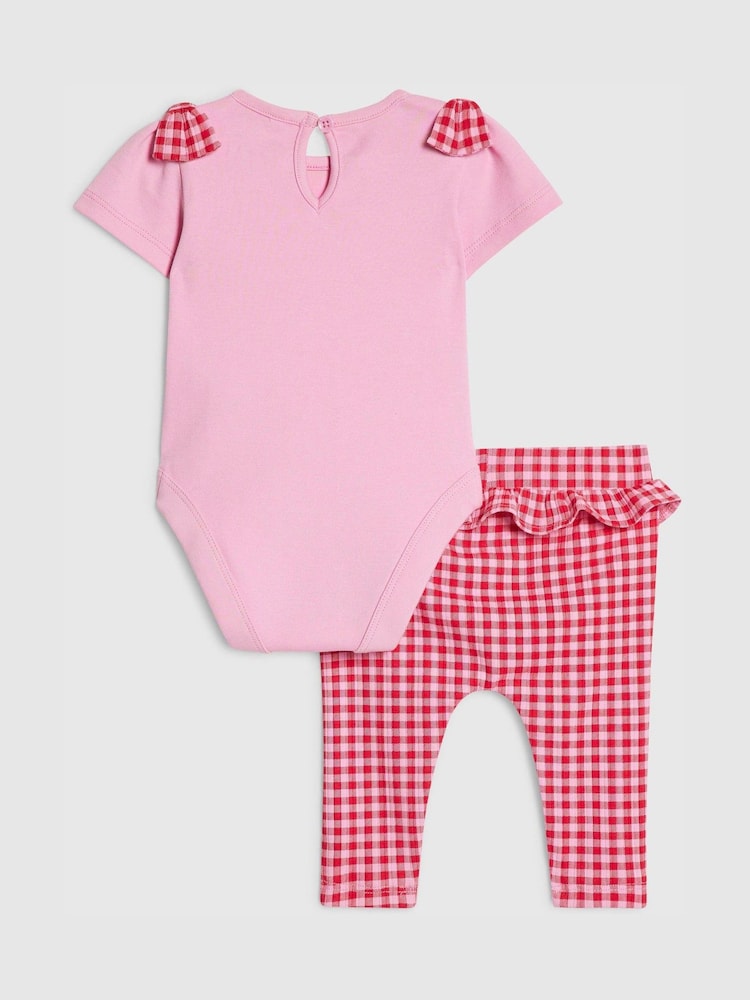 River Island Pink Frill Bodysuit &amp; Gingham Leggings Set