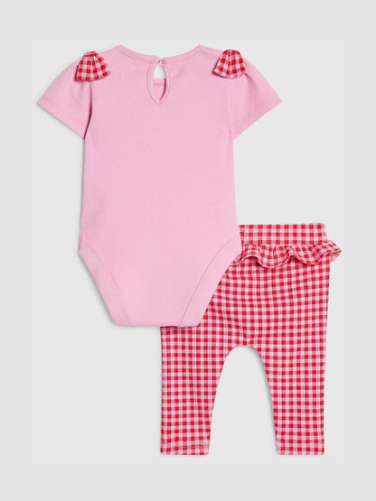 River Island Pink Frill Bodysuit &amp; Gingham Leggings Set