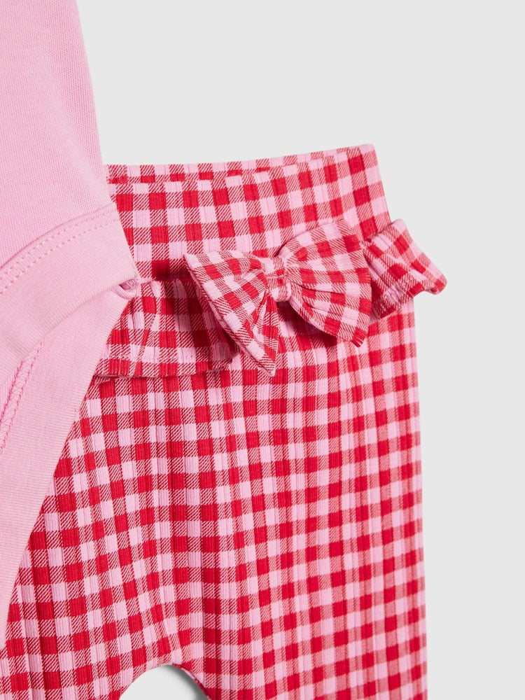 River Island Pink Frill Bodysuit &amp; Gingham Leggings Set
