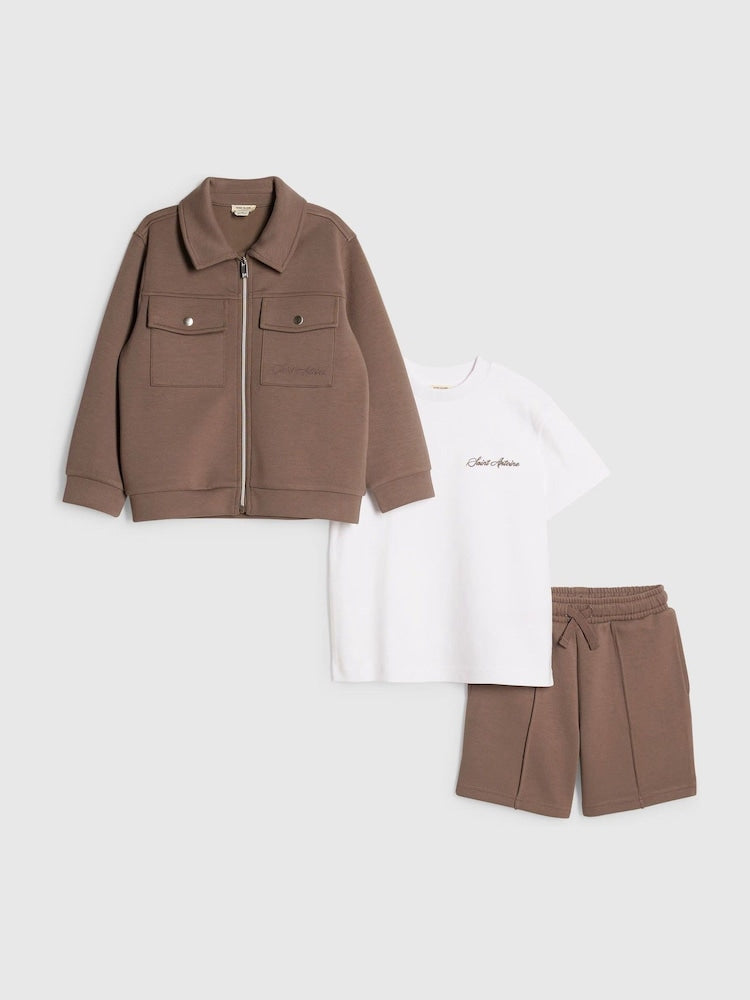 River Island Grey Scuba Harrington Jacket &amp; Shorts 3 Piece Set