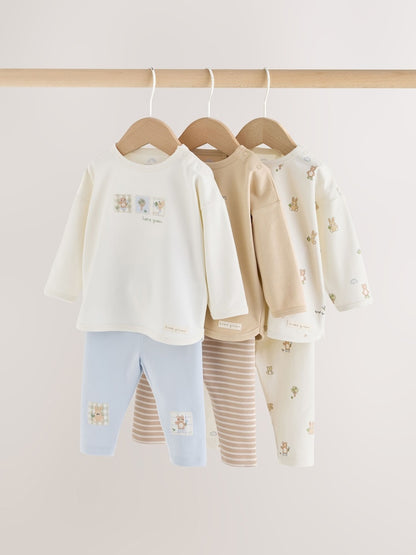 Blue/Cream Bertie Bear Top and Leggings 6 Piece Set (0mths-3yrs) - Blue/Cream Bertie Bear / 12 - 18 Months (80 - 86cm)