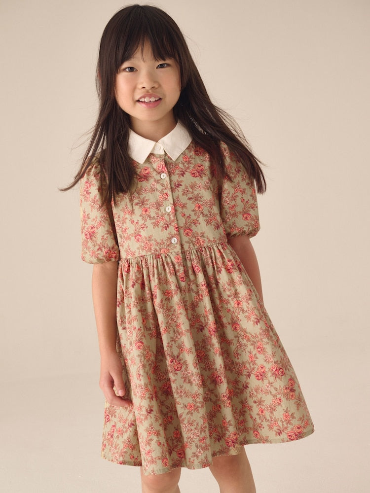 Green Floral Shirt Dress (3-16yrs) - Size 3 Years (98cm) - Green Floral