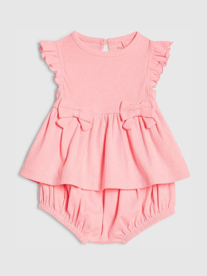 River Island Pink Bow Peplum Rib Top and Shorts Set