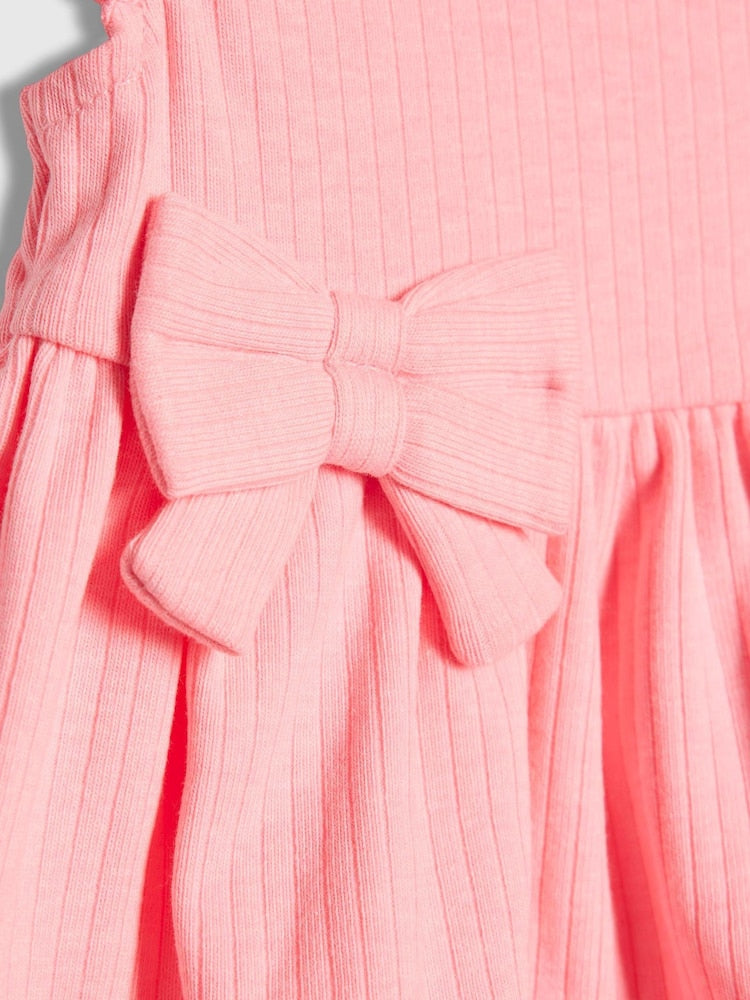 River Island Pink Bow Peplum Rib Top and Shorts Set