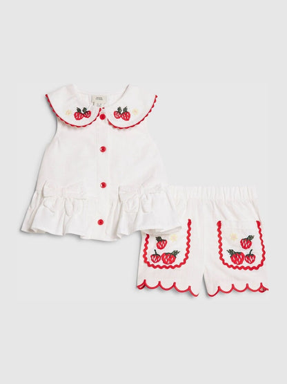 River Island White Strawberry Peplum Blouse &amp; Short Set