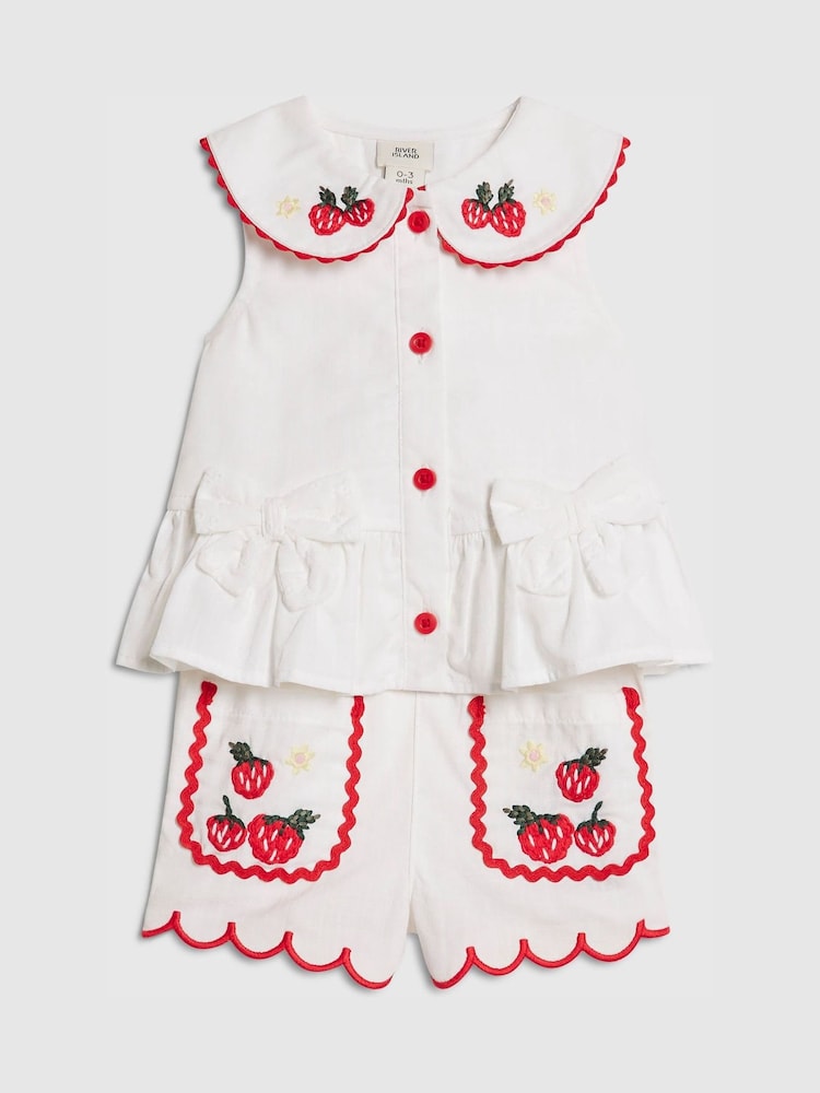River Island White Strawberry Peplum Blouse &amp; Short Set