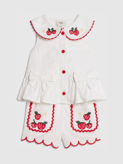 River Island White Strawberry Peplum Blouse &amp; Short Set