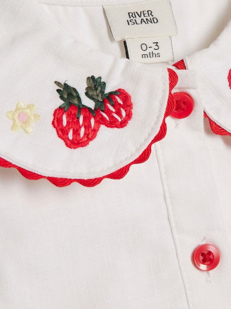 River Island White Strawberry Peplum Blouse &amp; Short Set