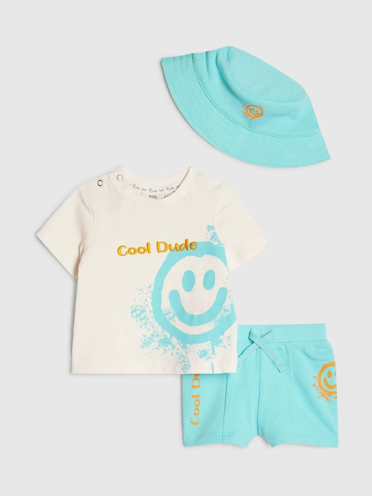 River Island White Smiley Top &amp; Short 3 Piece Set