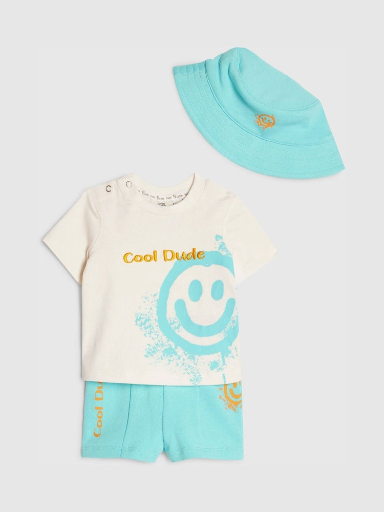 River Island White Smiley Top &amp; Short 3 Piece Set