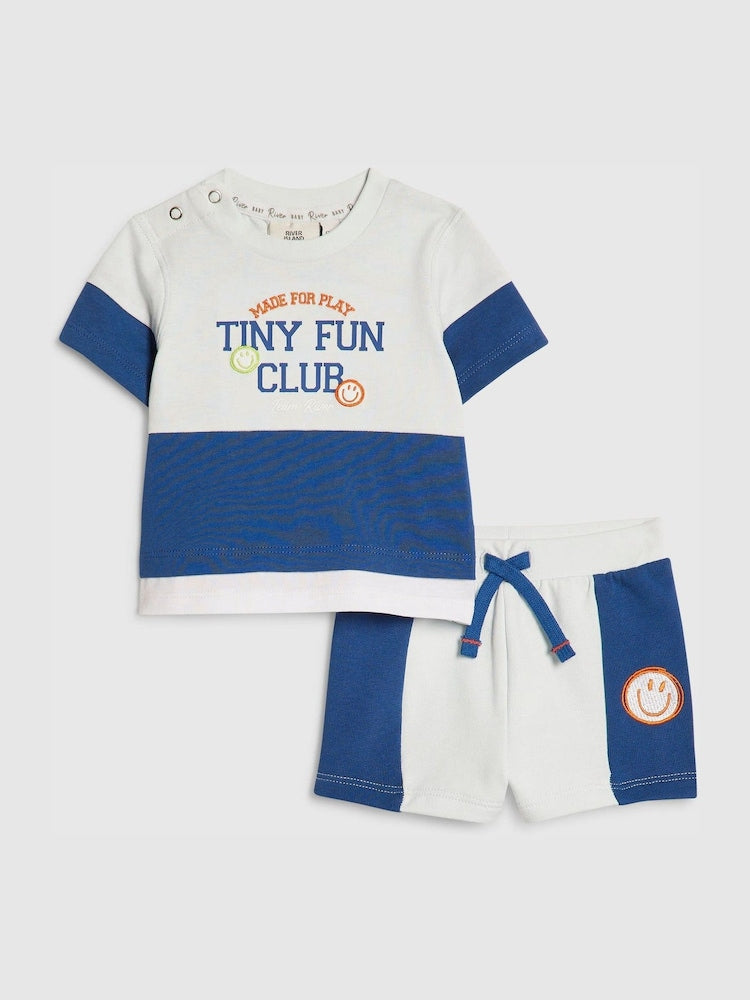River Island Blue Tiny Fun Club T-Shirt &amp; Short Set