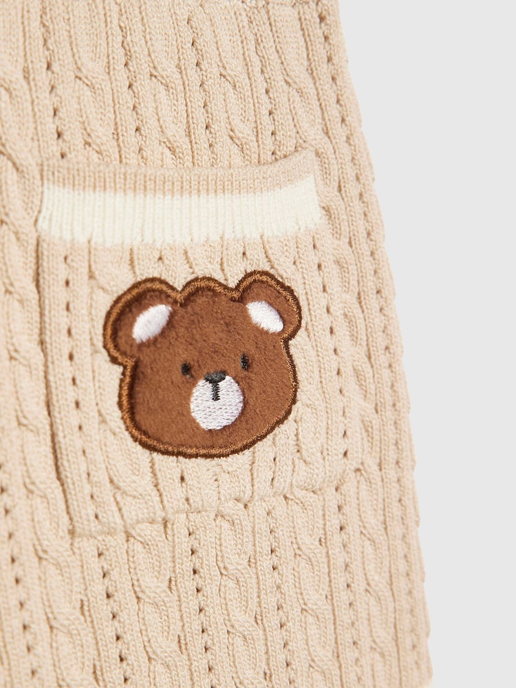 River Island Brown Knitted Bear Polo &amp; Short Set