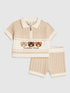 River Island Brown Knitted Bear Polo & Short Set