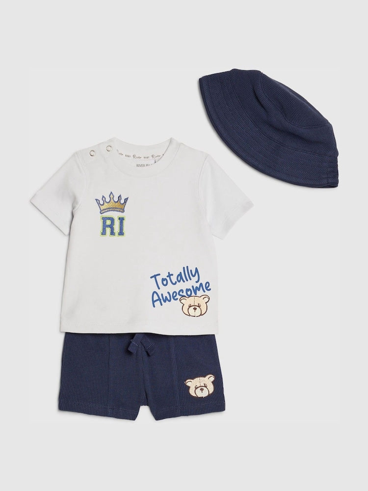 River Island Blue Little King Top &amp; Short 3 Piece Set