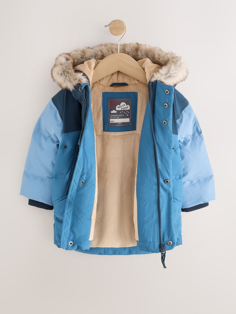 Blue Colour Block Waterproof Padded Coat (12mths-10yrs)