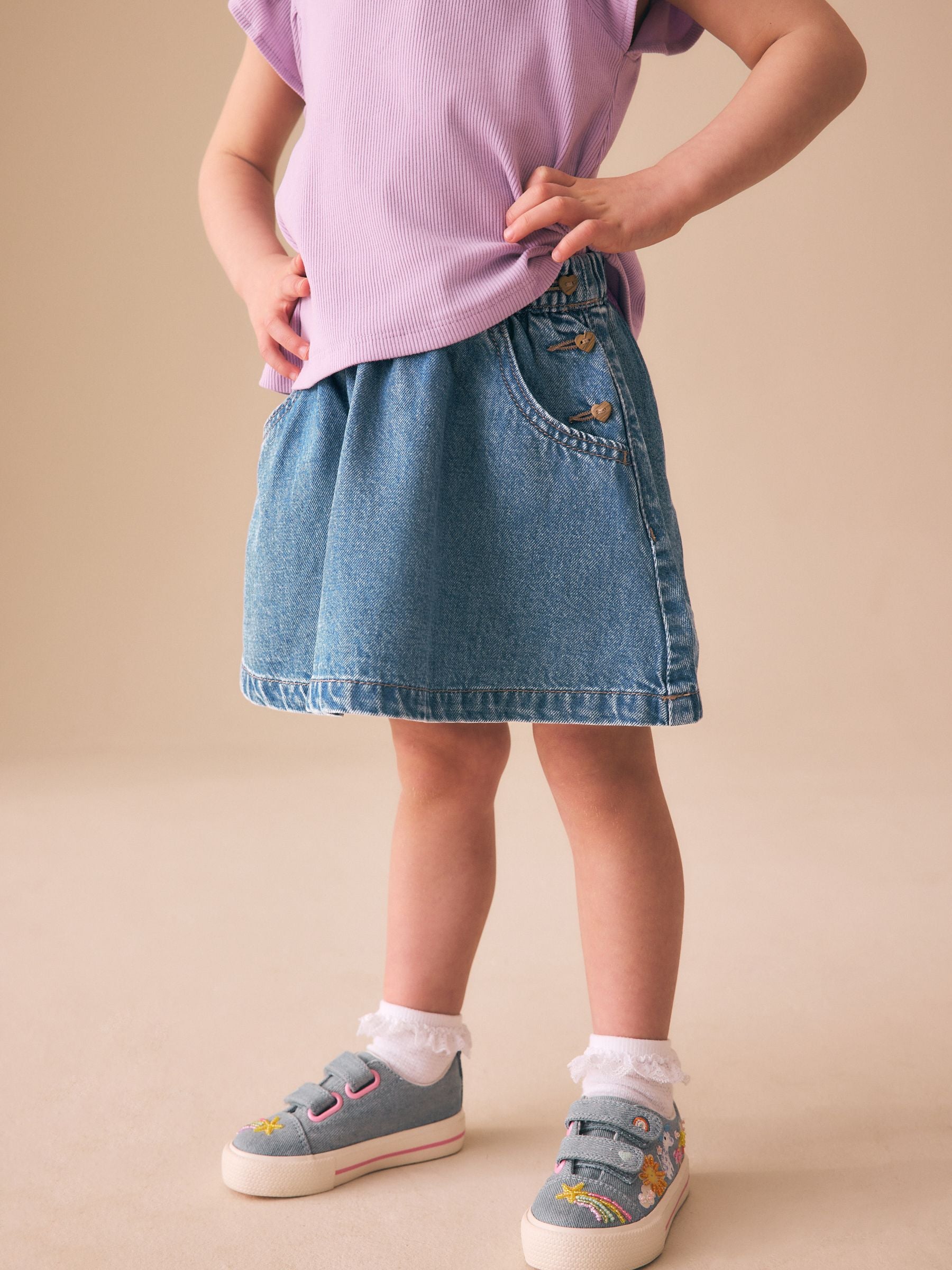 Mid Blue Denim Button Detail Skirt (3mths-7yrs) - Size 3-6 Months (62-68cm)