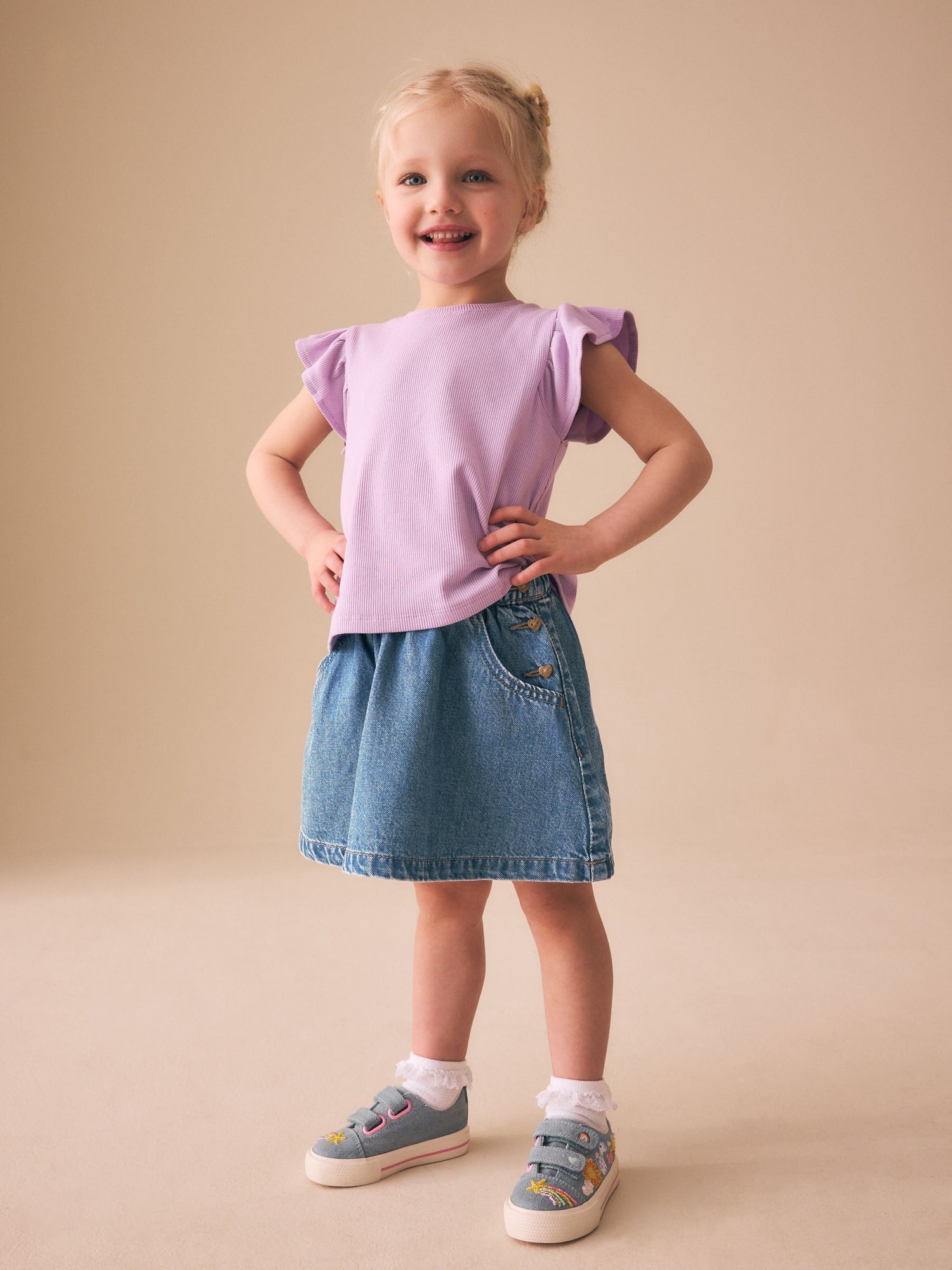 Mid Blue Denim Button Detail Skirt (3mths-7yrs) - Size 3-6 Months (62-68cm) - Default 1