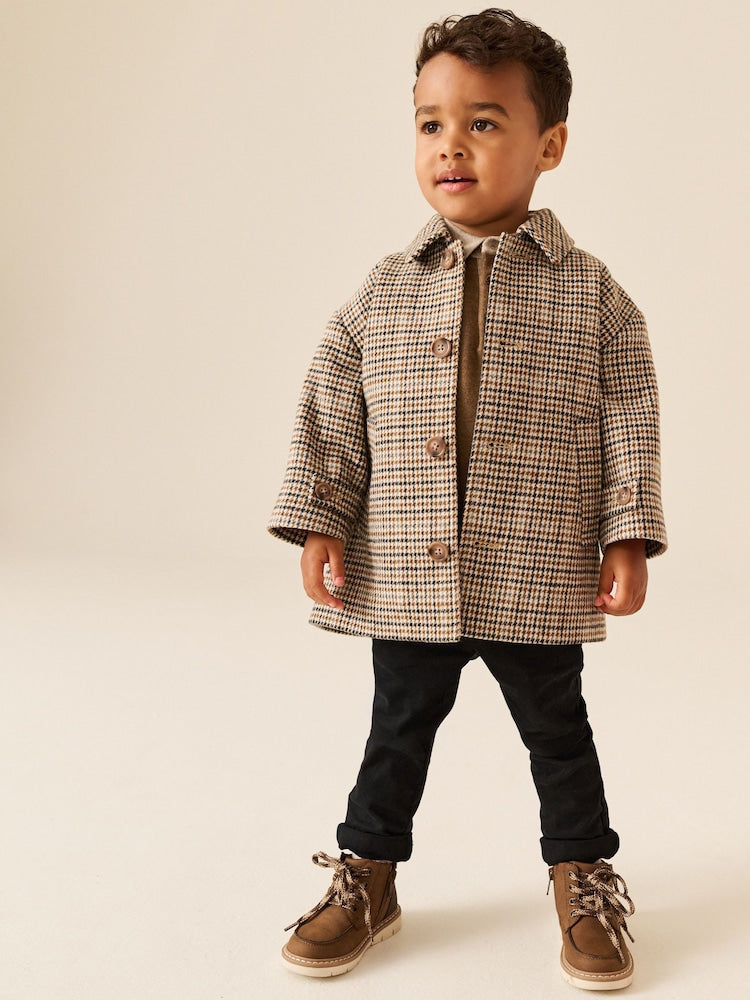 Brown Check Coat (3mths-7yrs) - Brown Check / 12-18 Months (80-86cm)