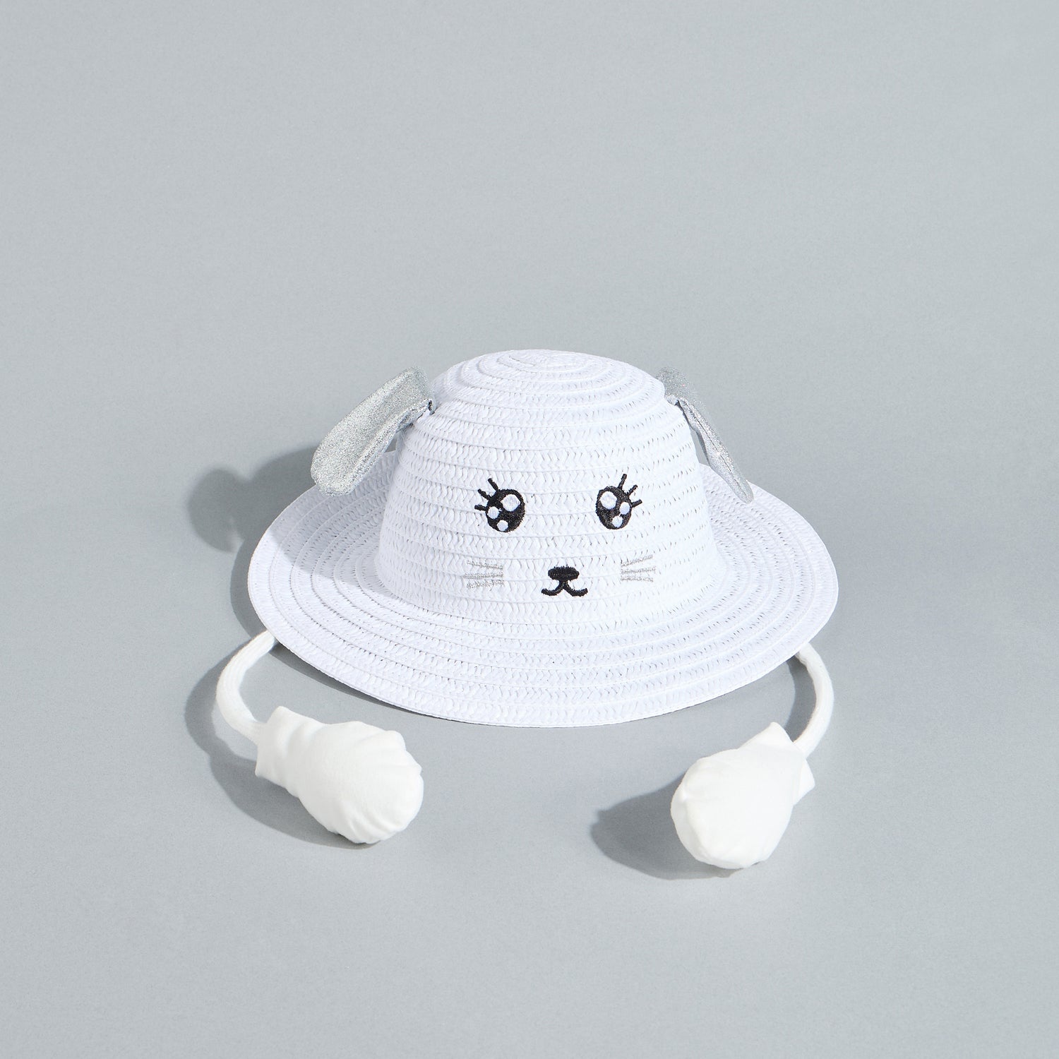 Animal Face Embroidered Hat with Moving Ears - White / 1-3 yrs