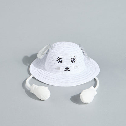 Animal Face Embroidered Hat with Moving Ears - White / 1-3 yrs