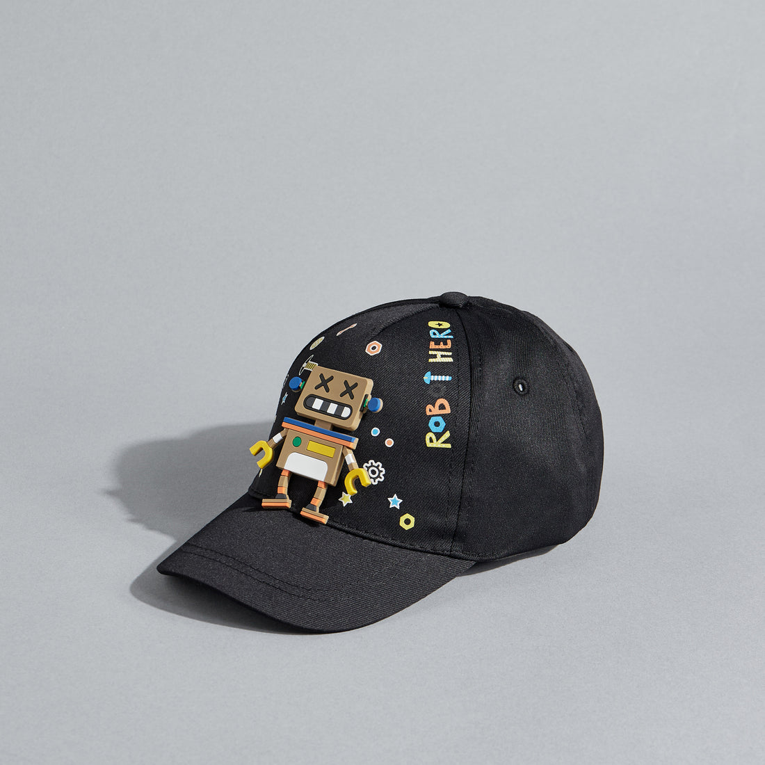 Applique Baseball Cap with Hook and Loop Strap Closure - Black / 1-3 yrs