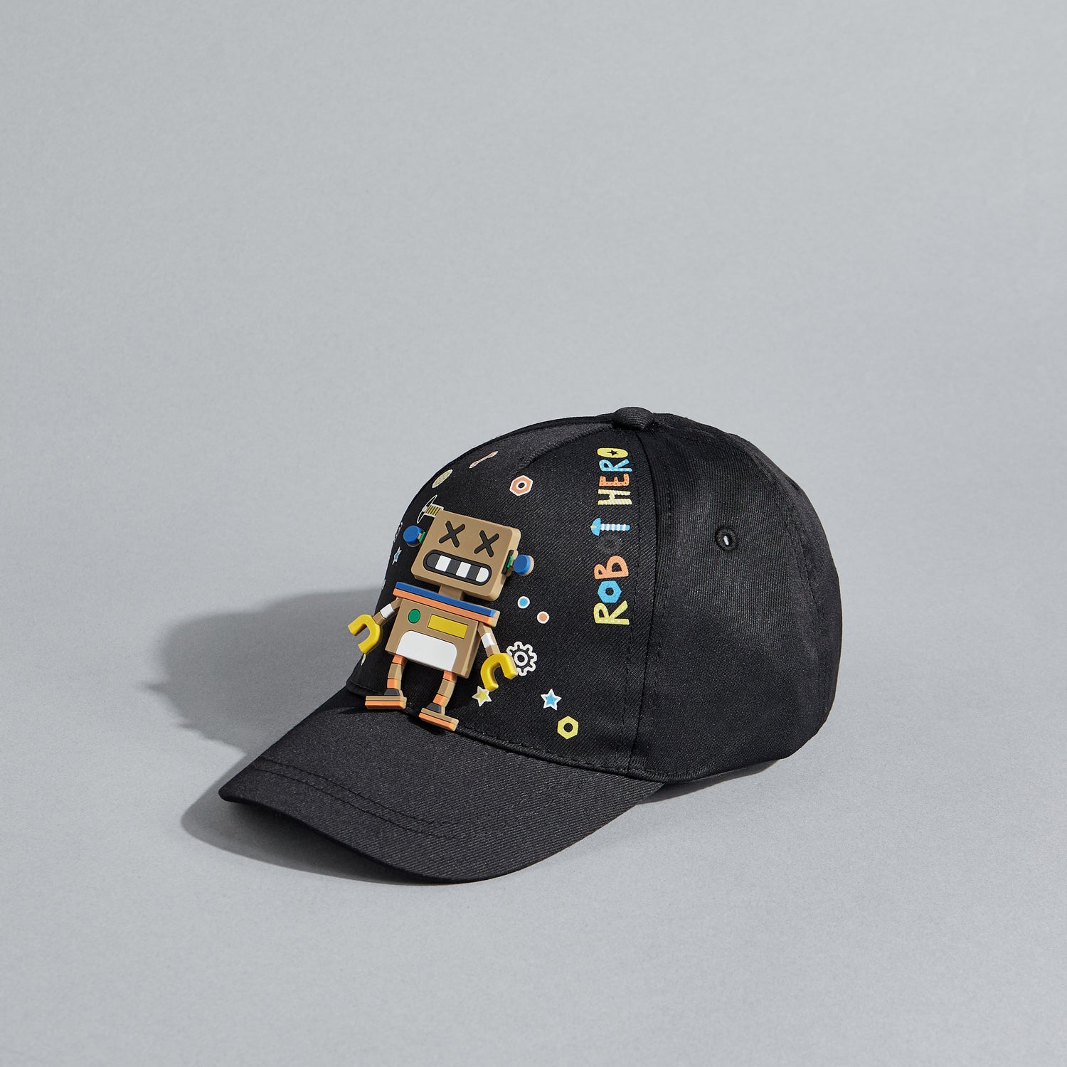 Applique Baseball Cap with Hook and Loop Strap Closure - Black / 1-3 yrs