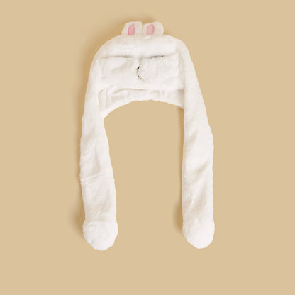Bunny Plush Cap with Moving Ears - White