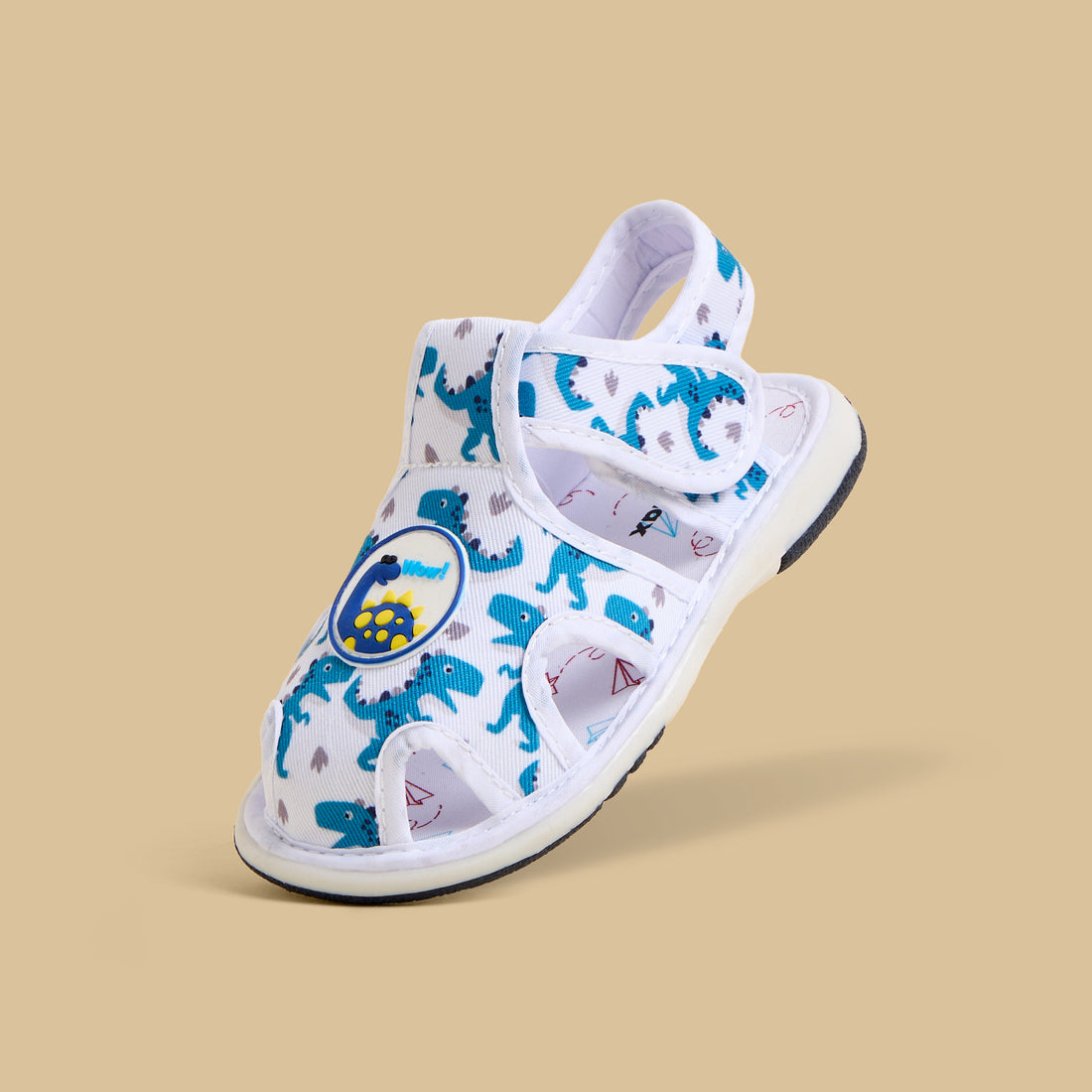 Printed Sandals with Hook and Loop Closure - White / 20