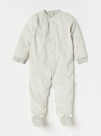 Juniors Striped Closed Feet Sleepsuit with Long Sleeves-baby-girls-clothing-nightwear-sleepsuits-image-1