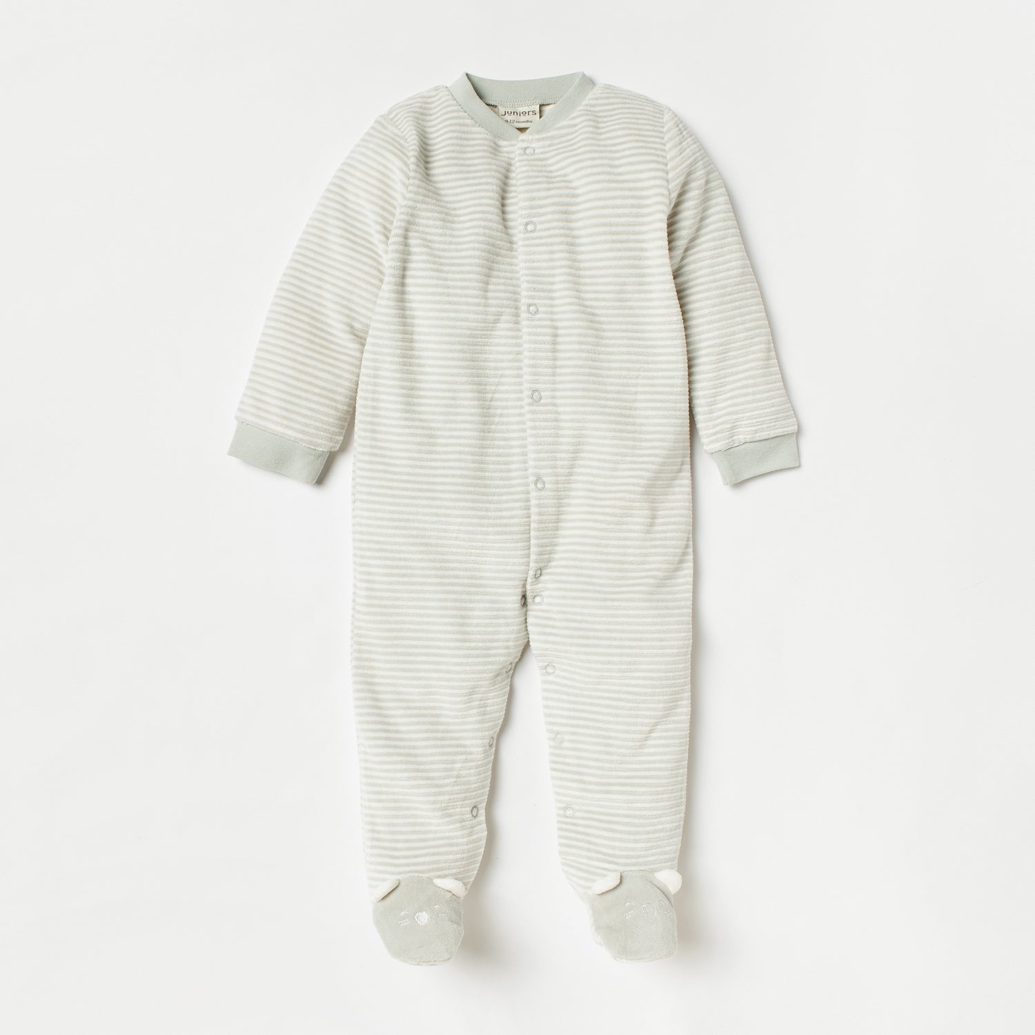 Juniors Striped Closed Feet Sleepsuit with Long Sleeves - Grey / 9-12 mths